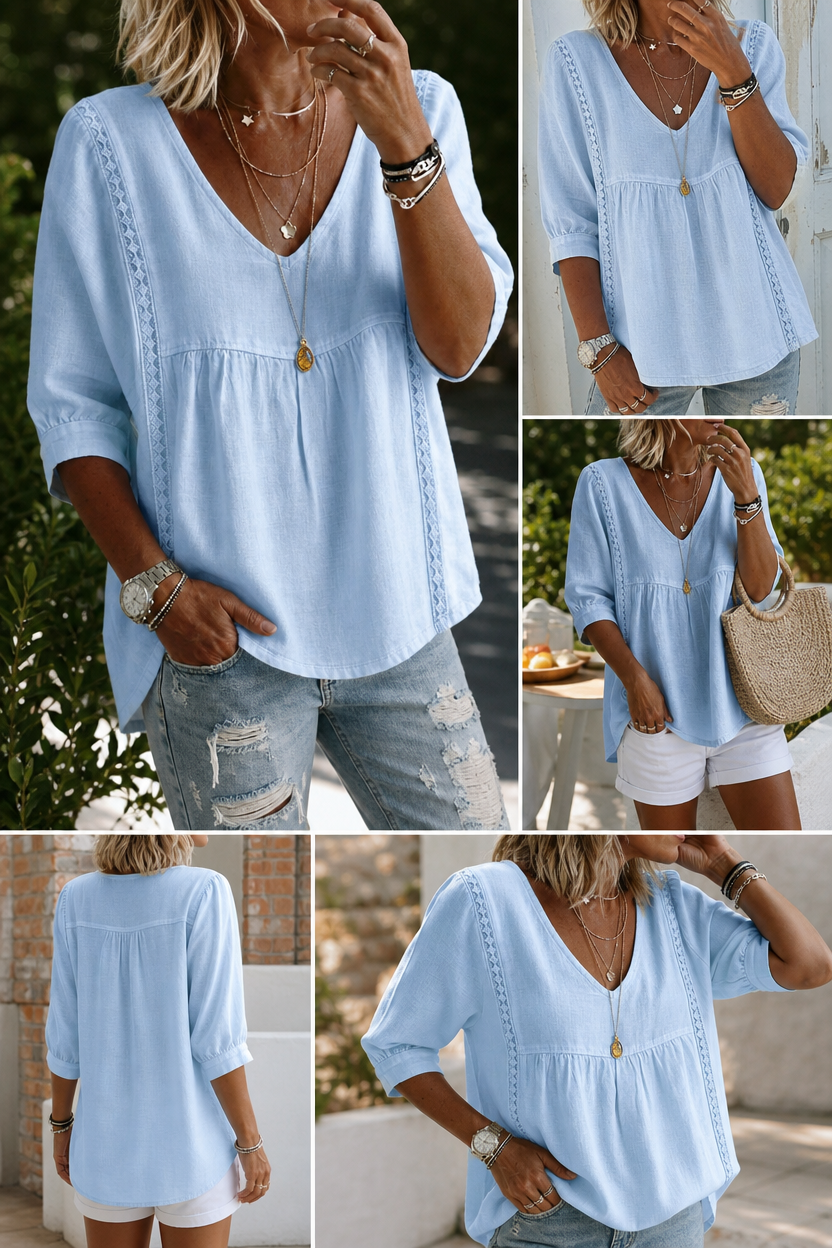 ✨ Women's V-Neck Lace Babydoll Top 🌸