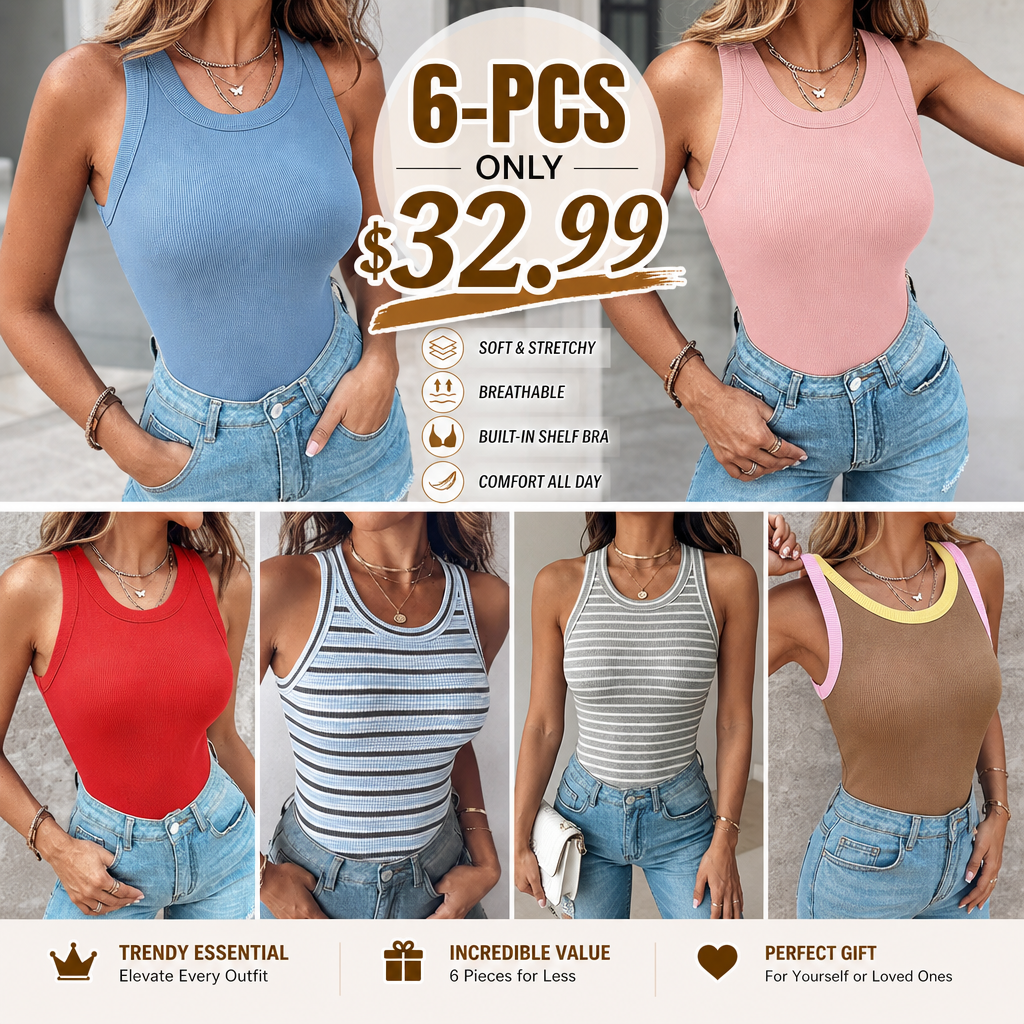 🌸🌸Women’s Built-in Bra Ribbed Knit Racerback Tank ✨