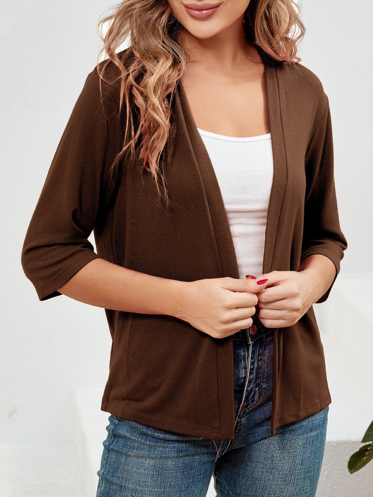 🌷Women's 3/4 Sleeve Knit Cardigan Lightweight Open Front Cropped Sweater