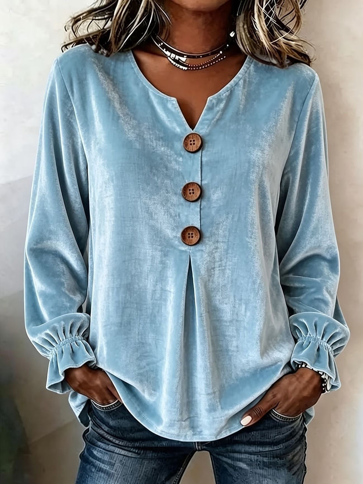 🌷 Women's Solid-Color Velvet Long-Sleeve V-Neck Long Top|S-3XL