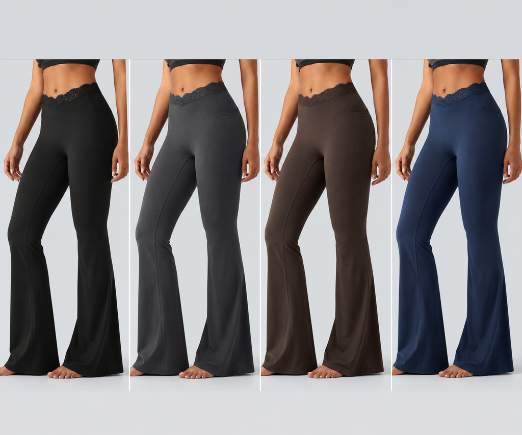 💥Hot Deal | Women's High-Waisted Flare Leggings - V-Waist, Contrast Trim & Pockets