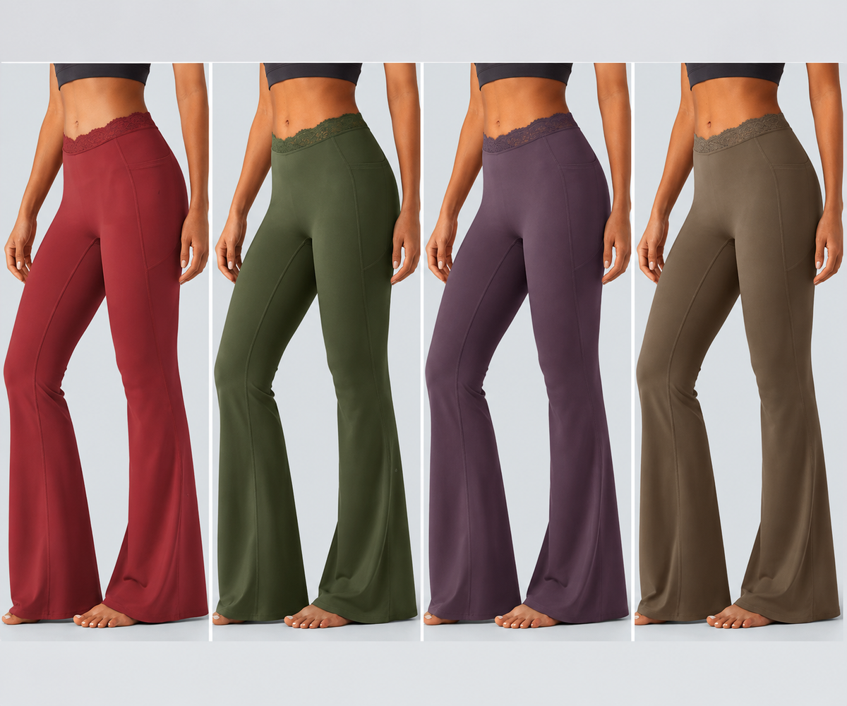 💥Hot Deal | Women's High-Waisted Flare Leggings - V-Waist, Contrast Trim & Pockets