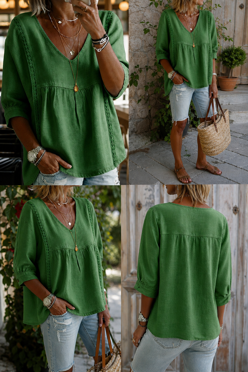 ✨ Women's V-Neck Lace Babydoll Top 🌸