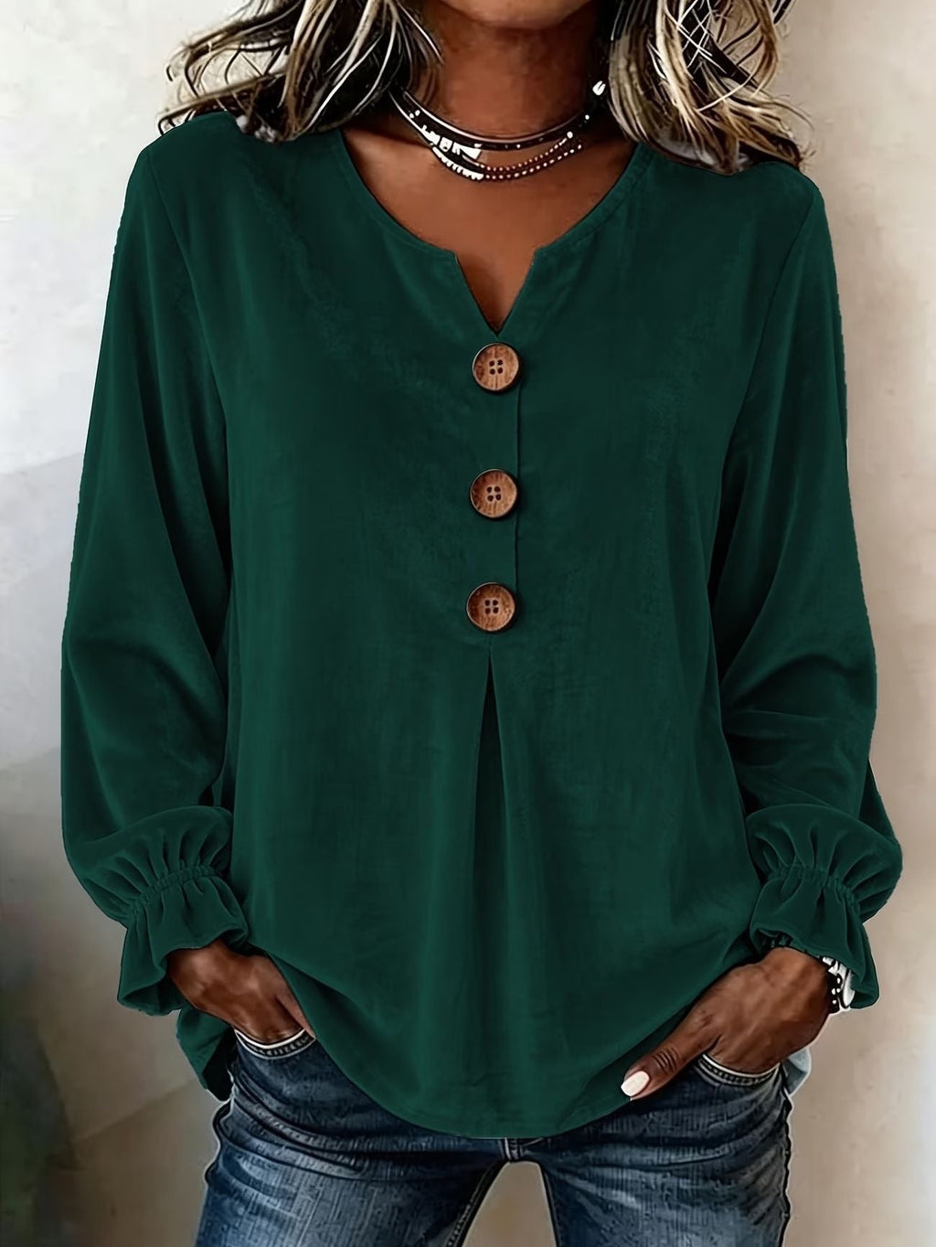 🌷 Women's Solid-Color Velvet Long-Sleeve V-Neck Long Top|S-3XL