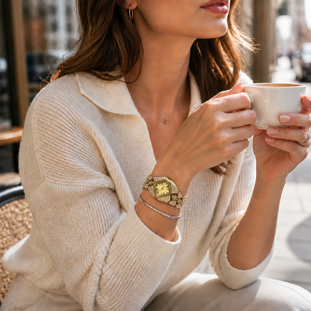 💚Lastfive – Rhombus Crystal Dial Link Bracelet Watch