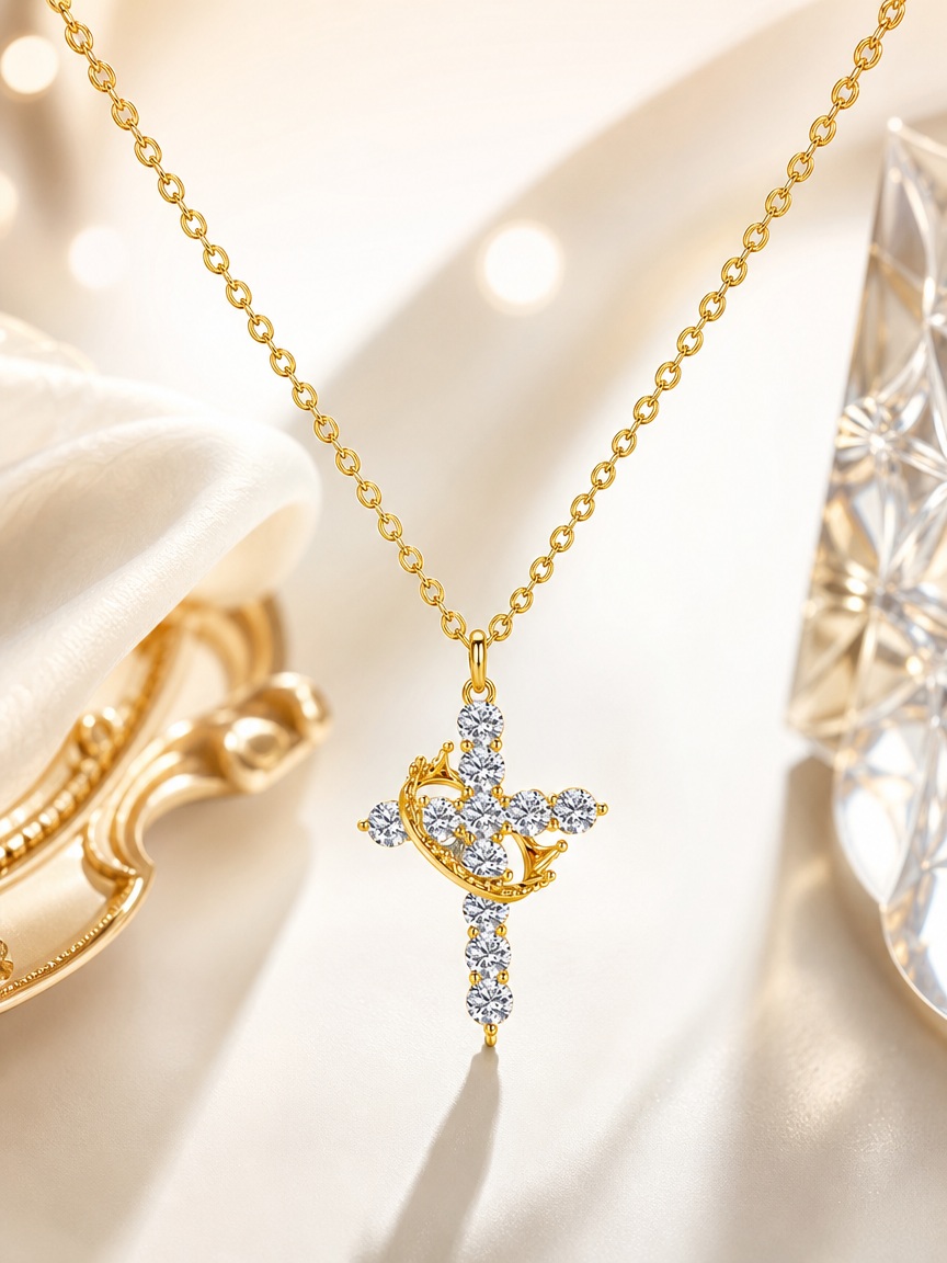 👑 Crown Cross Pendant Necklace ✝️