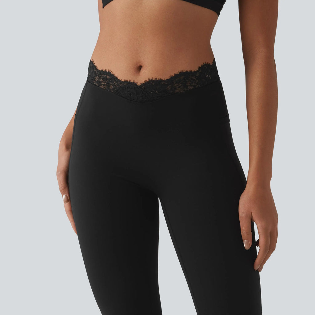 💥Hot Deal | Women's High-Waisted Flare Leggings - V-Waist, Contrast Trim & Pockets
