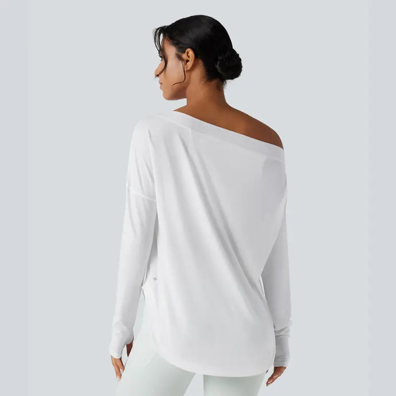 💥Limited Time Sale | Women’s One Shoulder Long Sleeve Workout Top with Built-In Bra