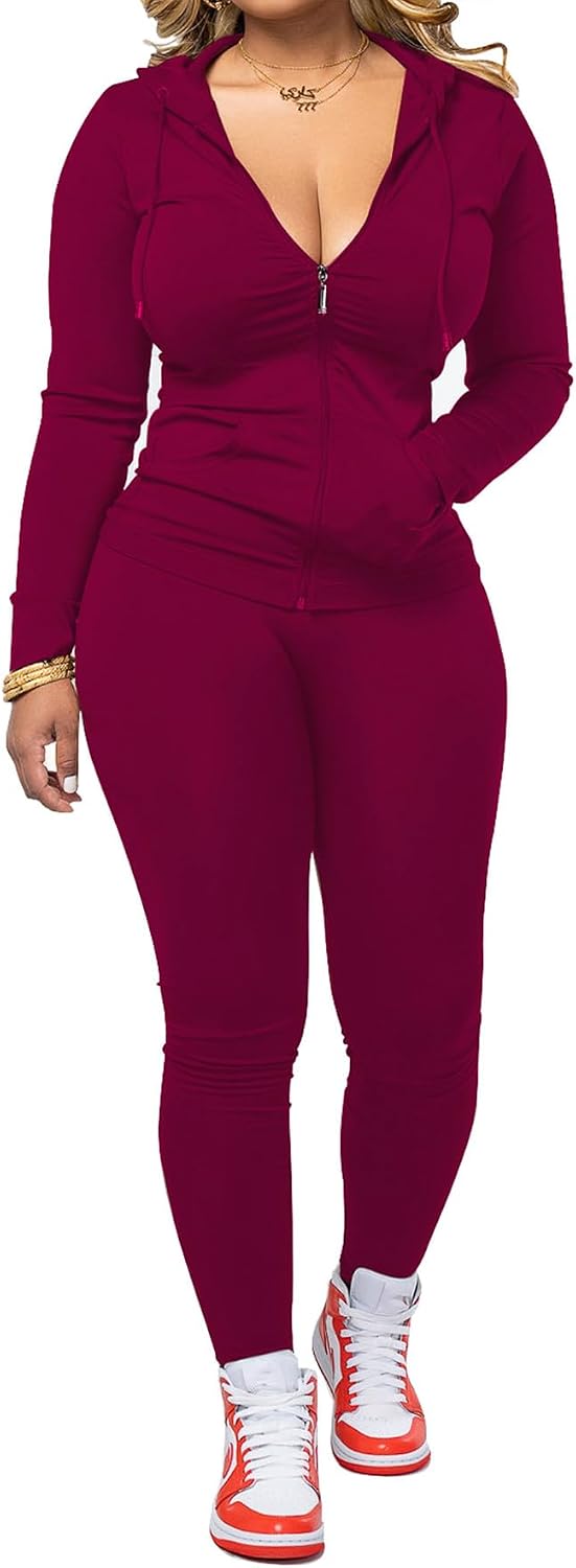 🌷Women Two Piece Outfits Workout Sets Bodycon Tracksuit Long Sleeve Zip Up Hoodie Jacket Jogger Matching Sweat Pants Set