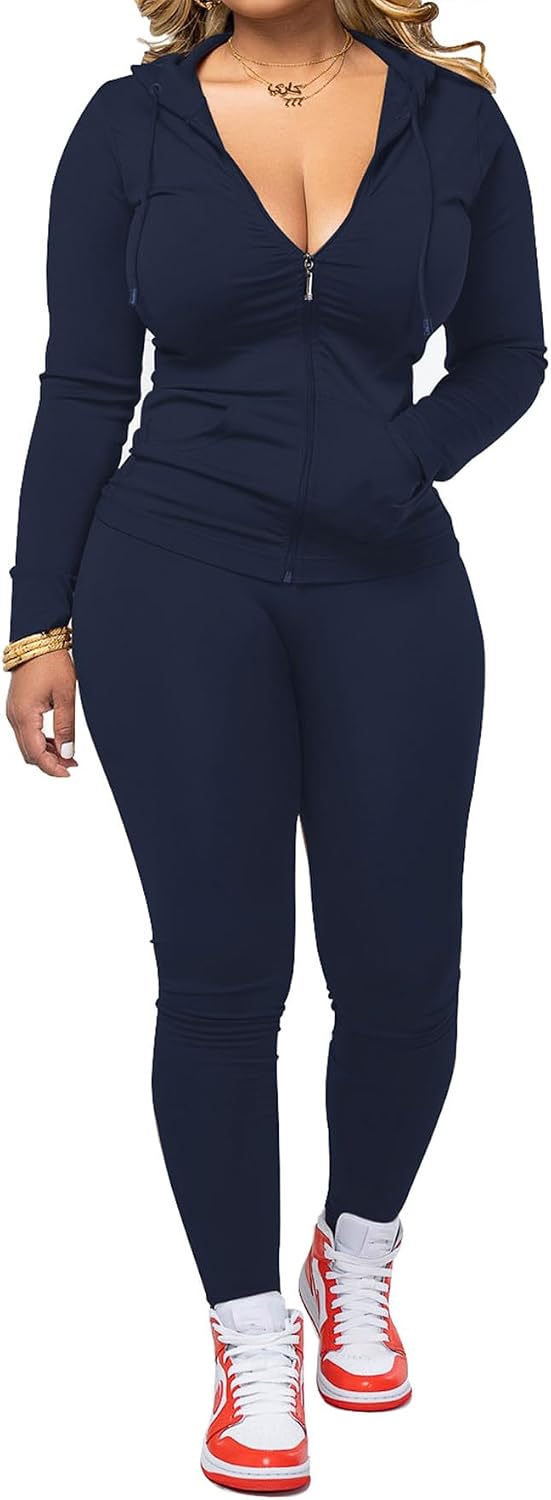 🌷Women Two Piece Outfits Workout Sets Bodycon Tracksuit Long Sleeve Zip Up Hoodie Jacket Jogger Matching Sweat Pants Set