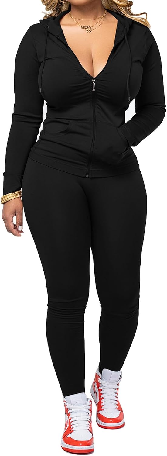 🌷Women Two Piece Outfits Workout Sets Bodycon Tracksuit Long Sleeve Zip Up Hoodie Jacket Jogger Matching Sweat Pants Set