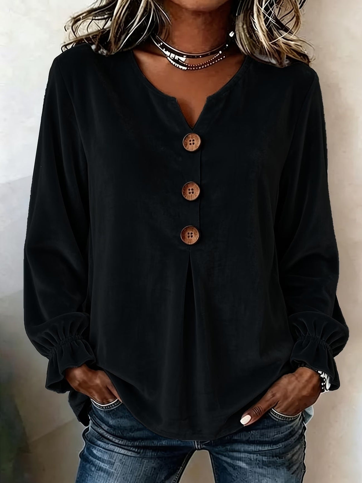 🌷 Women's Solid-Color Velvet Long-Sleeve V-Neck Long Top|S-3XL