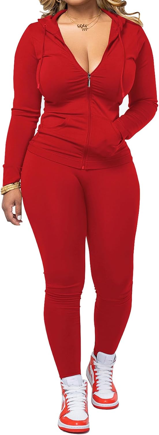 🌷Women Two Piece Outfits Workout Sets Bodycon Tracksuit Long Sleeve Zip Up Hoodie Jacket Jogger Matching Sweat Pants Set