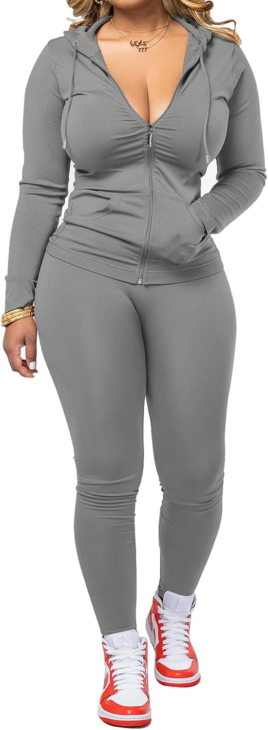 🌷Women Two Piece Outfits Workout Sets Bodycon Tracksuit Long Sleeve Zip Up Hoodie Jacket Jogger Matching Sweat Pants Set