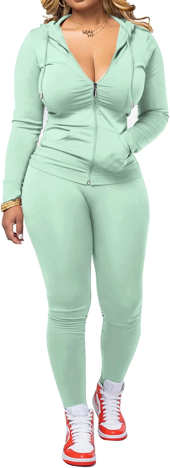 🌷Women Two Piece Outfits Workout Sets Bodycon Tracksuit Long Sleeve Zip Up Hoodie Jacket Jogger Matching Sweat Pants Set