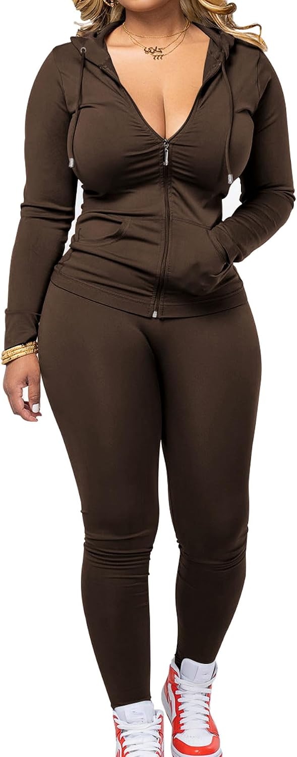 🌷Women Two Piece Outfits Workout Sets Bodycon Tracksuit Long Sleeve Zip Up Hoodie Jacket Jogger Matching Sweat Pants Set