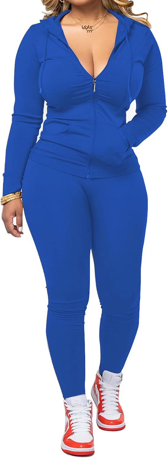 🌷Women Two Piece Outfits Workout Sets Bodycon Tracksuit Long Sleeve Zip Up Hoodie Jacket Jogger Matching Sweat Pants Set