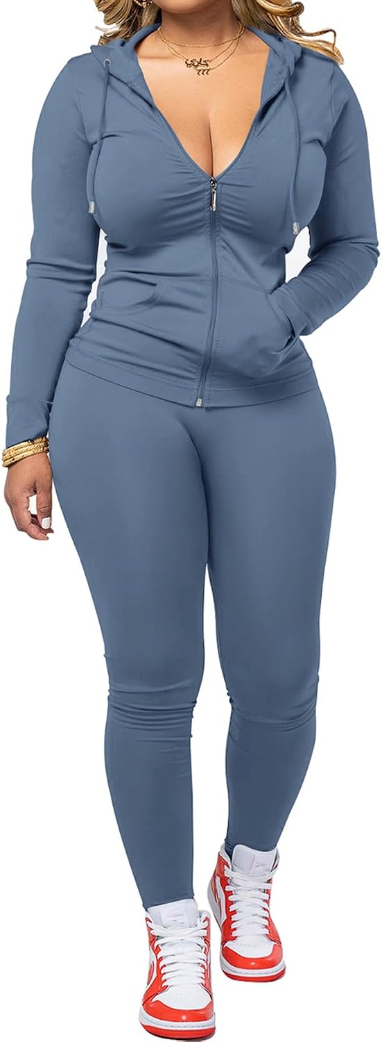 🌷Women Two Piece Outfits Workout Sets Bodycon Tracksuit Long Sleeve Zip Up Hoodie Jacket Jogger Matching Sweat Pants Set