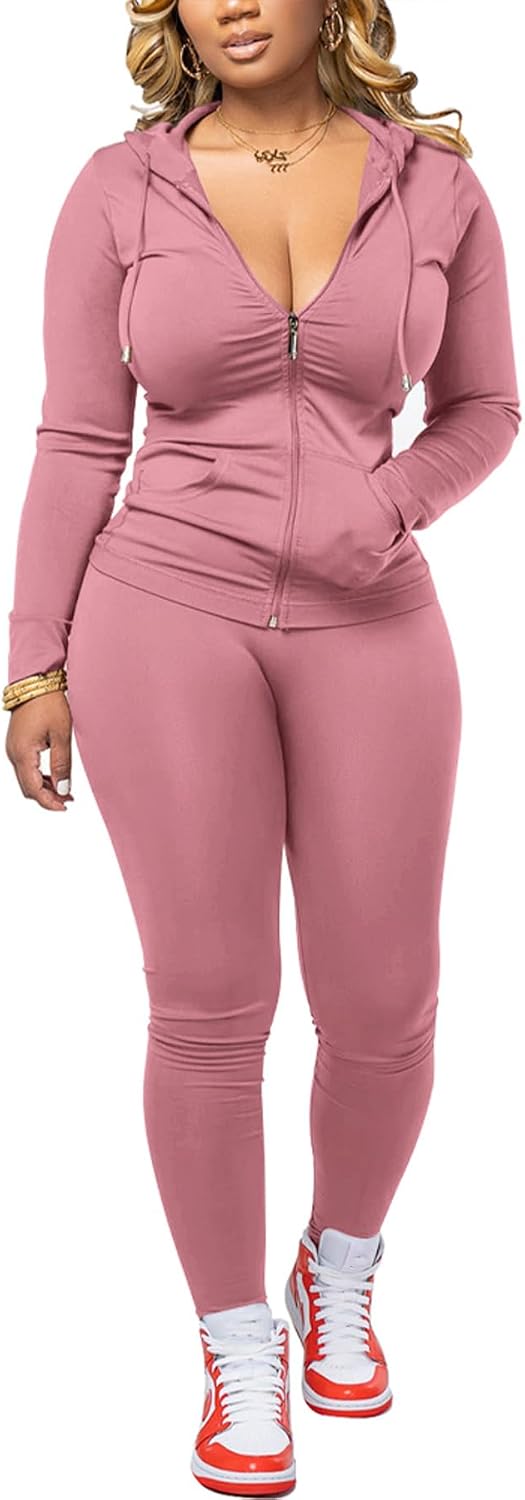 🌷Women Two Piece Outfits Workout Sets Bodycon Tracksuit Long Sleeve Zip Up Hoodie Jacket Jogger Matching Sweat Pants Set
