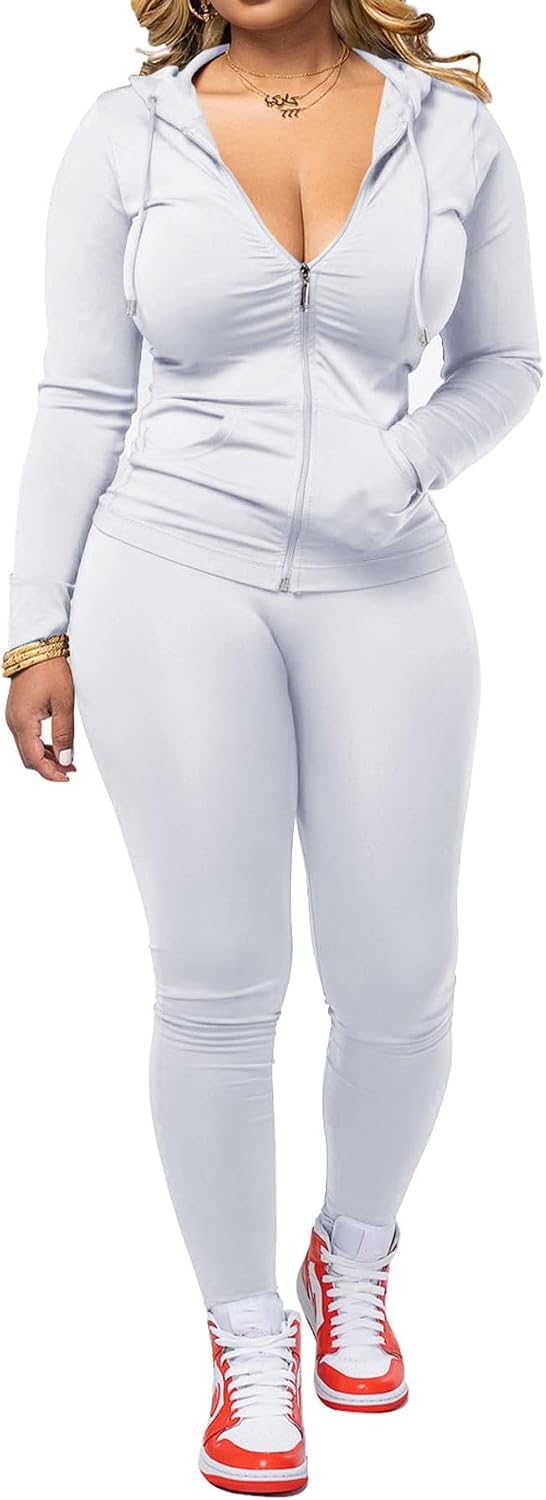 🌷Women Two Piece Outfits Workout Sets Bodycon Tracksuit Long Sleeve Zip Up Hoodie Jacket Jogger Matching Sweat Pants Set