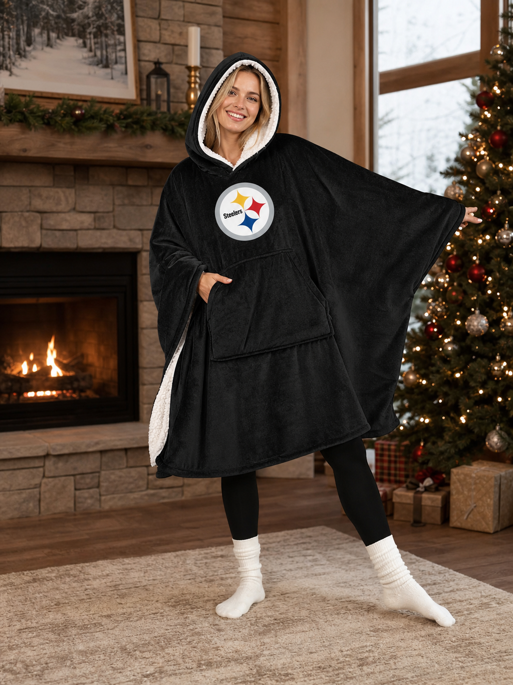 🌸🌸New Arrival🛌Wearable Hooded Blanket with Logo Patch, 60" x 80"🧶