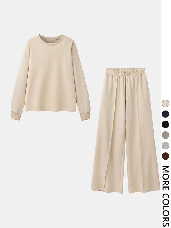 🌷 Casual Solid Color Sweatshirt & Pants Set for Outdoor Comfort