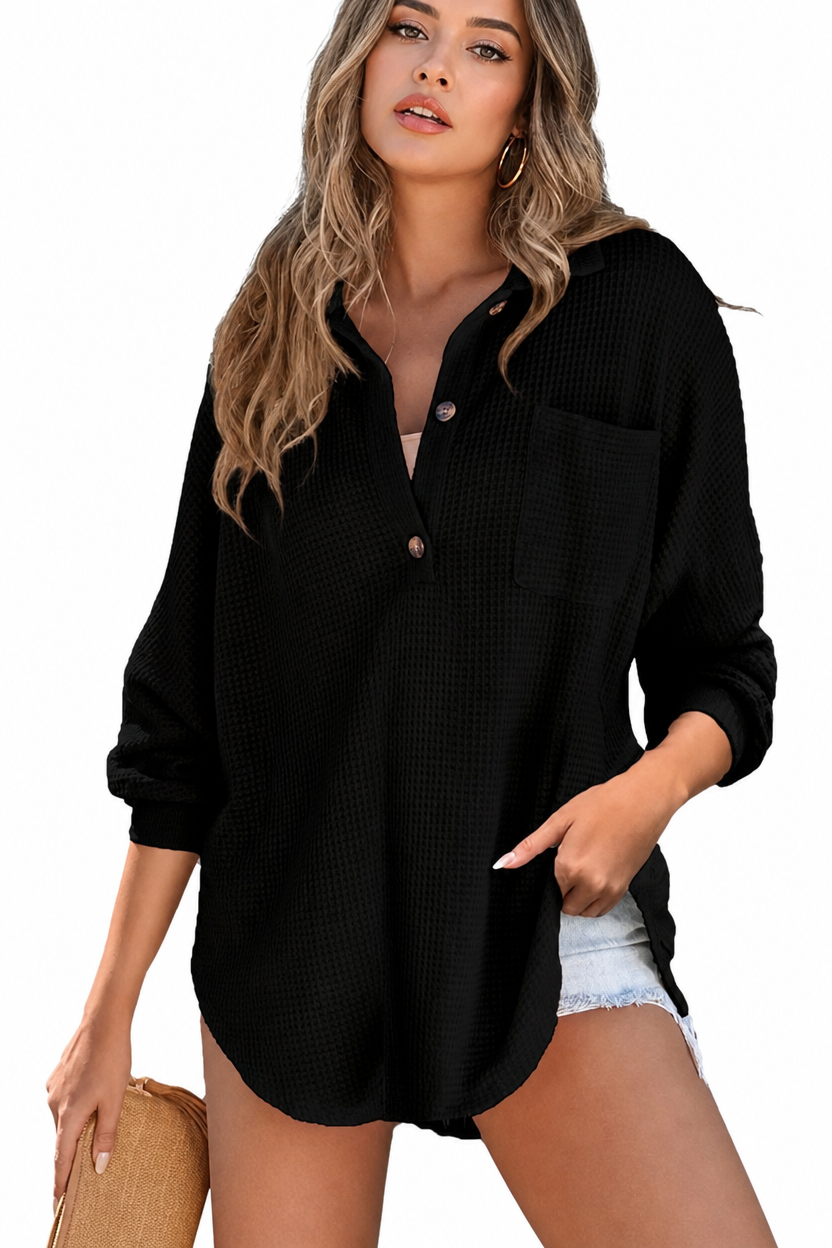 🧶 Oversized Waffle Henley Shirt ✨