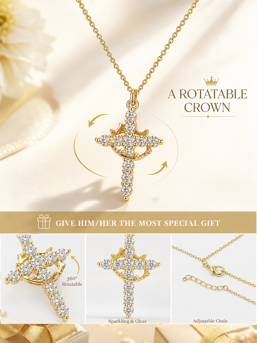 👑 Crown Cross Pendant Necklace ✝️