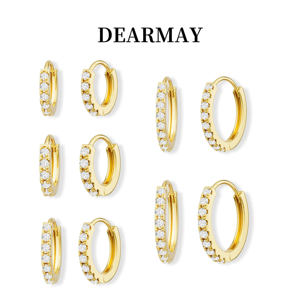 💌💌Dearmay 5 Pairs 14K Gold Plated Hoop Earrings