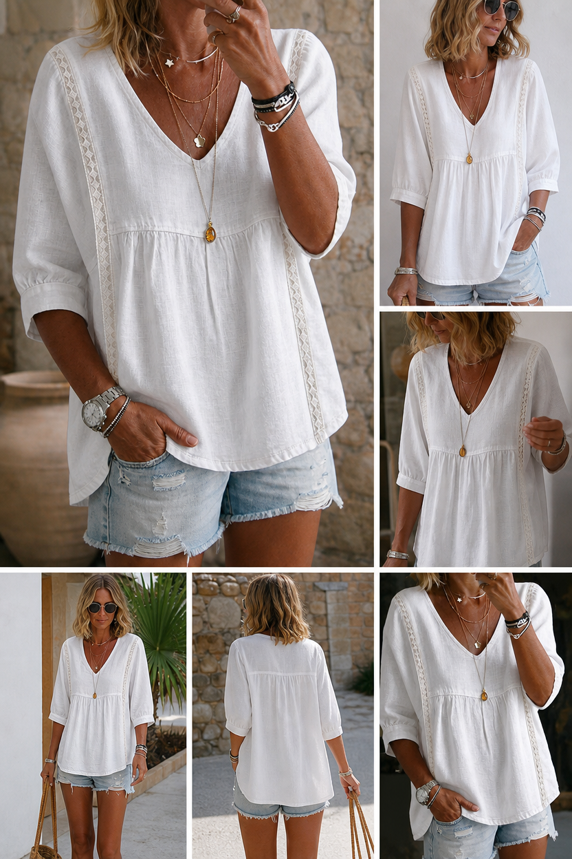 ✨ Women's V-Neck Lace Babydoll Top 🌸