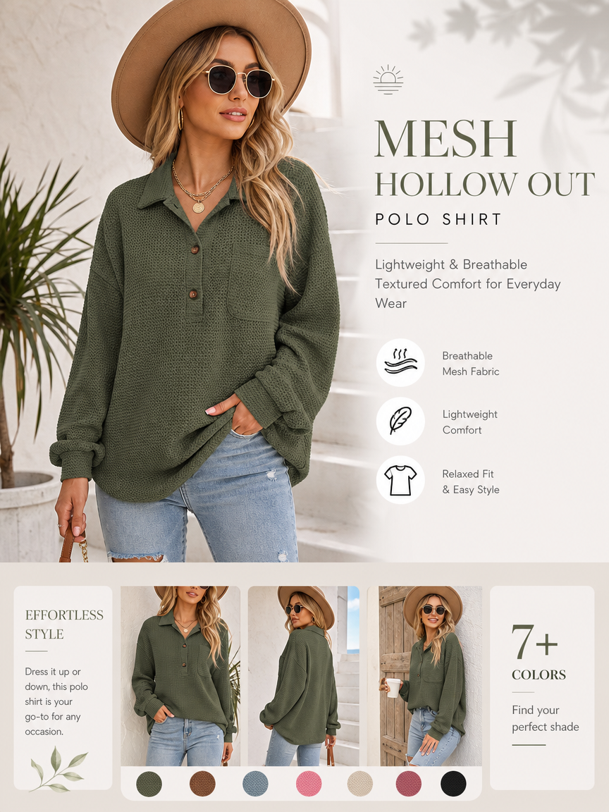 🧶 Oversized Waffle Henley Shirt ✨
