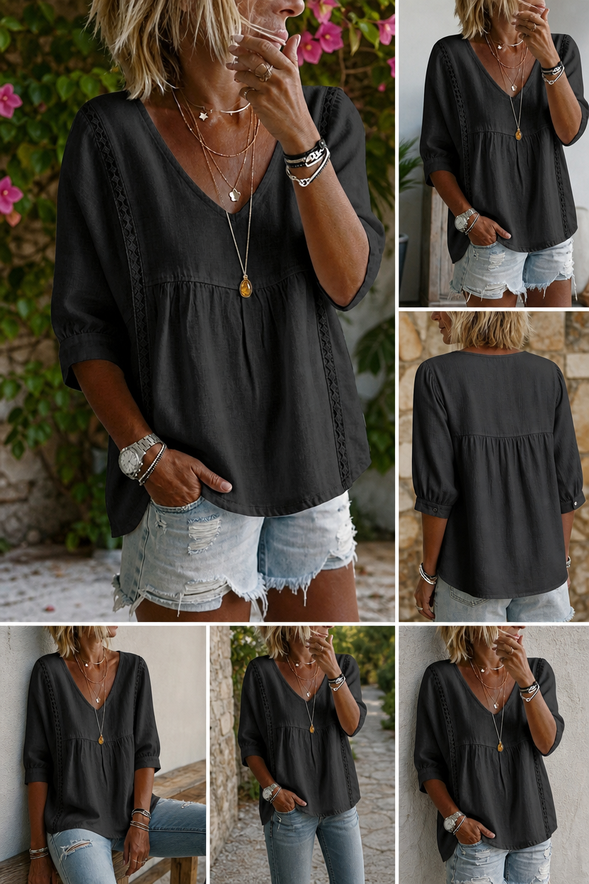 ✨ Women's V-Neck Lace Babydoll Top 🌸