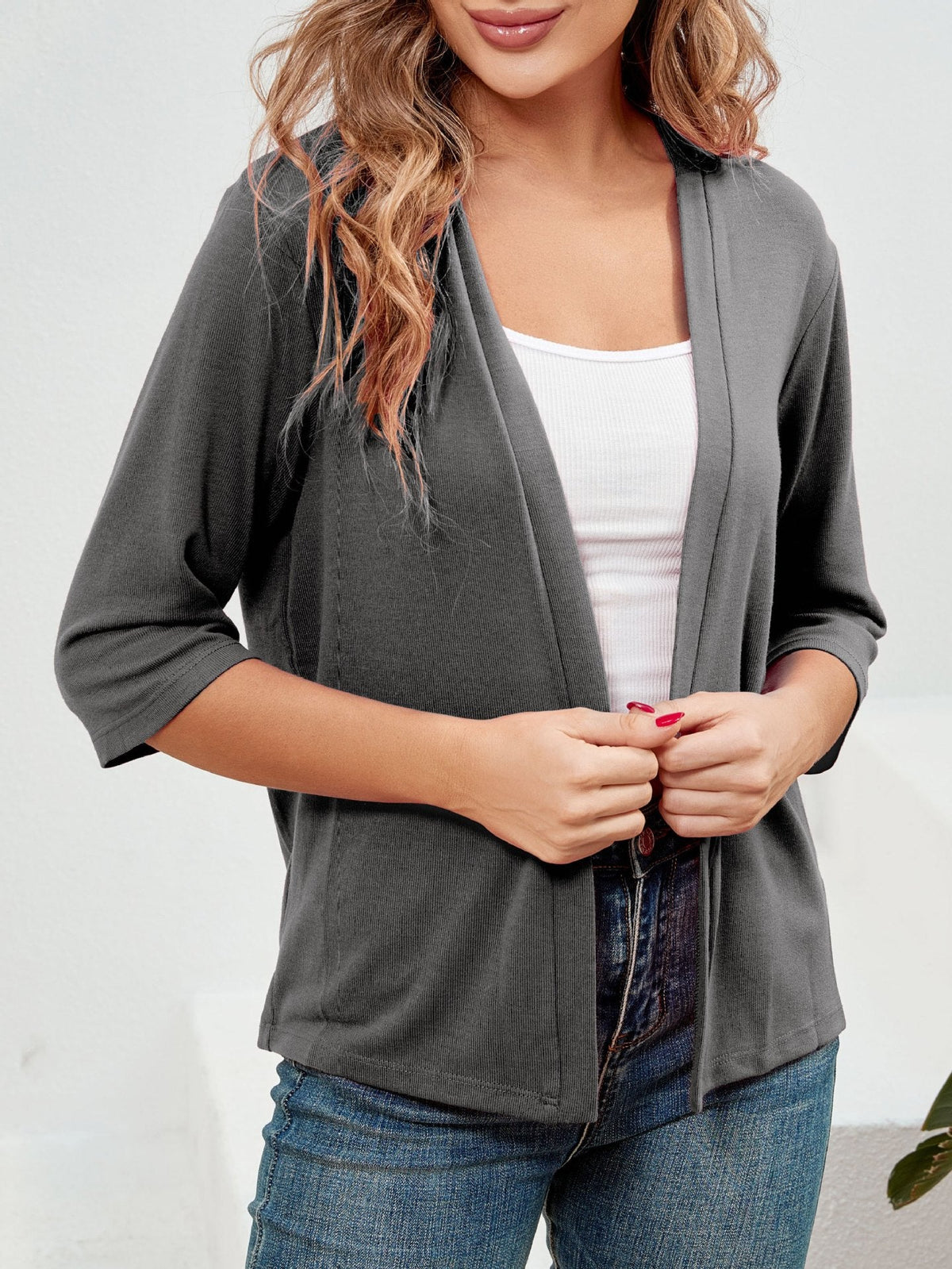 🌷Women's 3/4 Sleeve Knit Cardigan Lightweight Open Front Cropped Sweater