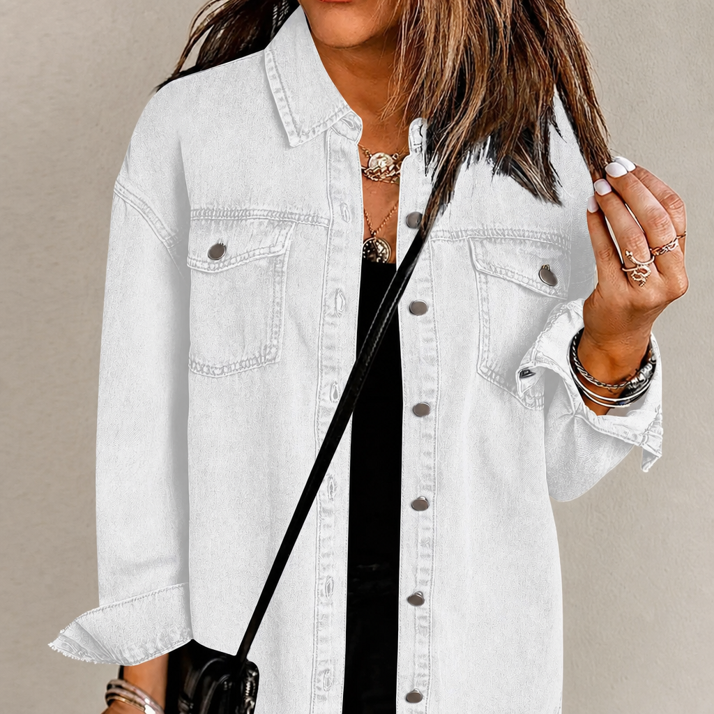 🌸🌸 Oversized Ripped Tassel Denim Jacket, Long Sleeve Pockets