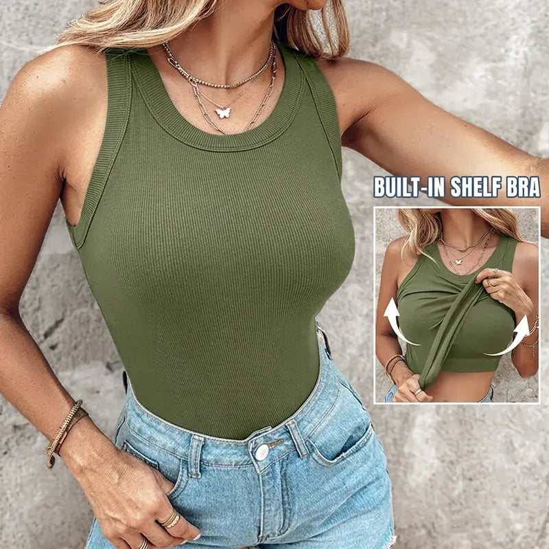 🌸🌸Women’s Built-in Bra Ribbed Knit Racerback Tank ✨