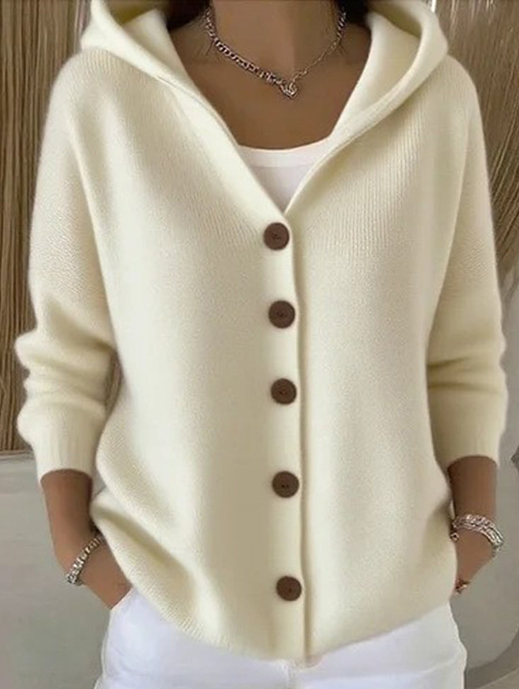🌷Solid Color Casual Button Knit Hooded Sweater