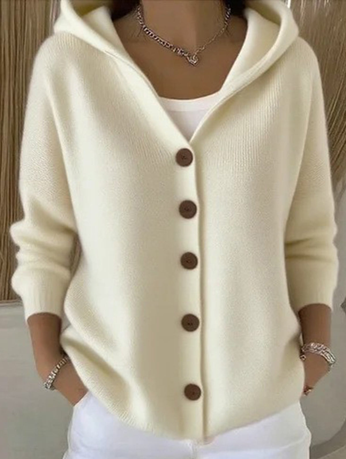 🌷Solid Color Casual Button Knit Hooded Sweater