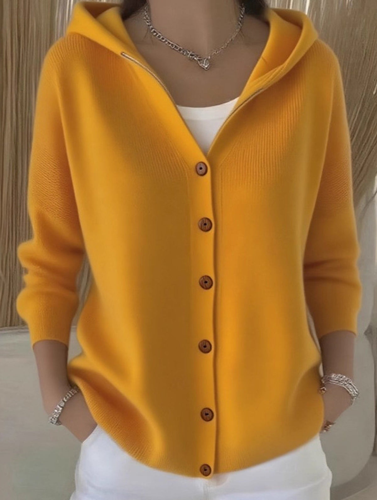 🌷Solid Color Casual Button Knit Hooded Sweater
