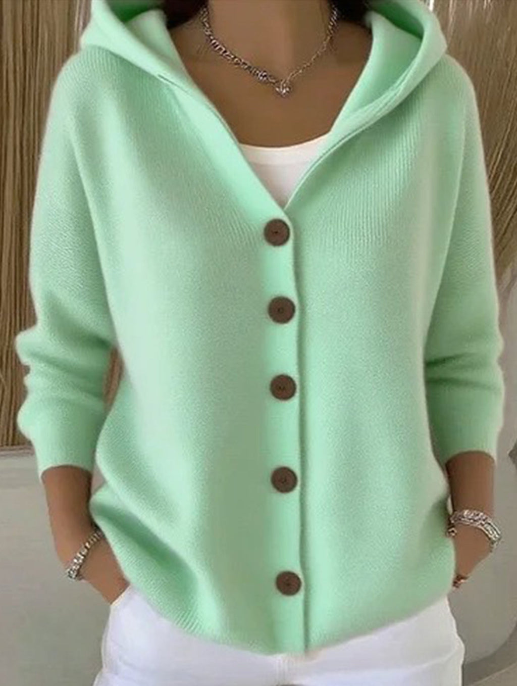🌷Solid Color Casual Button Knit Hooded Sweater