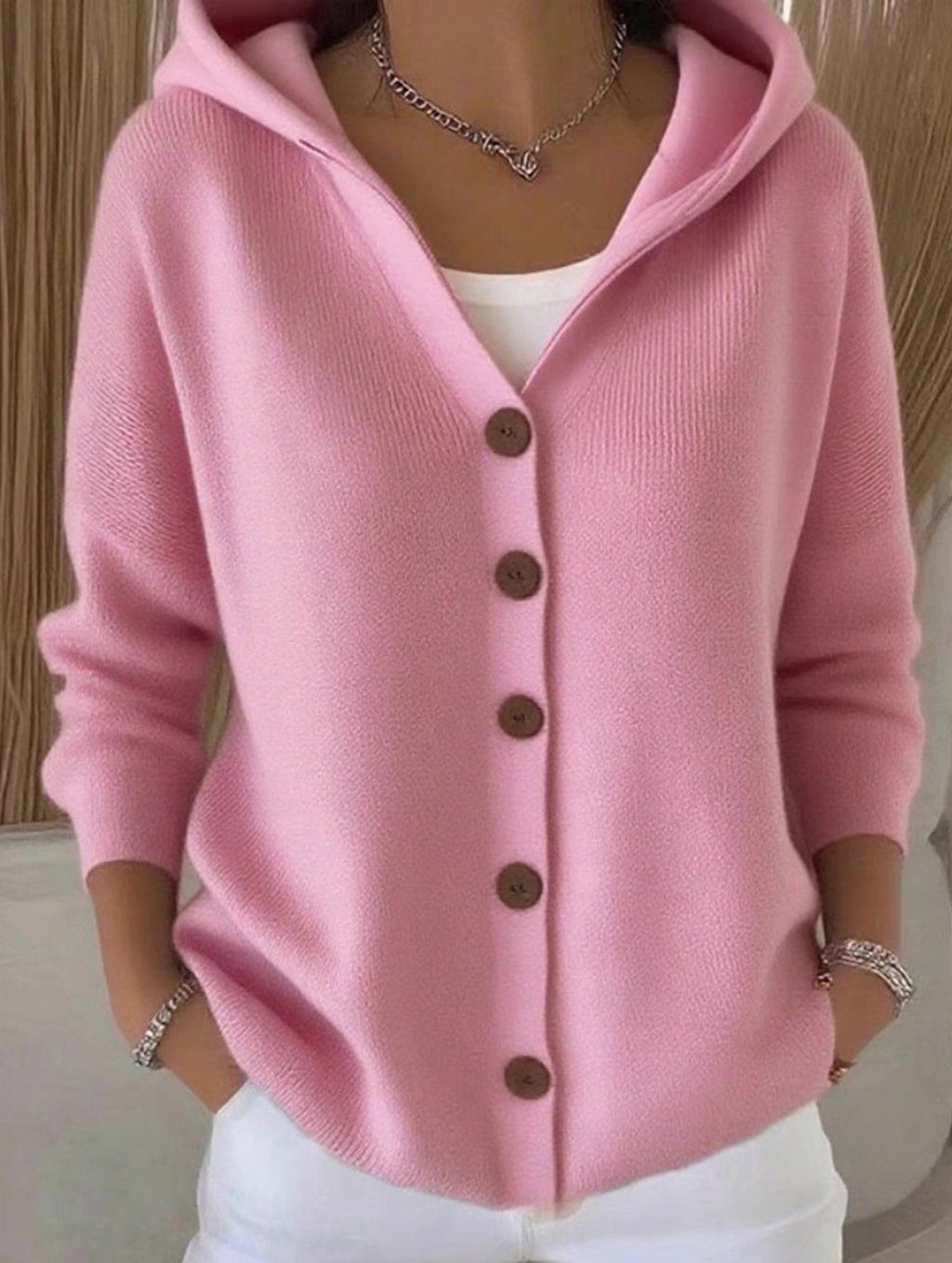 🌷Solid Color Casual Button Knit Hooded Sweater