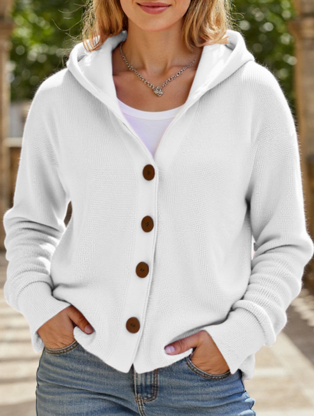 🌷Solid Color Casual Button Knit Hooded Sweater