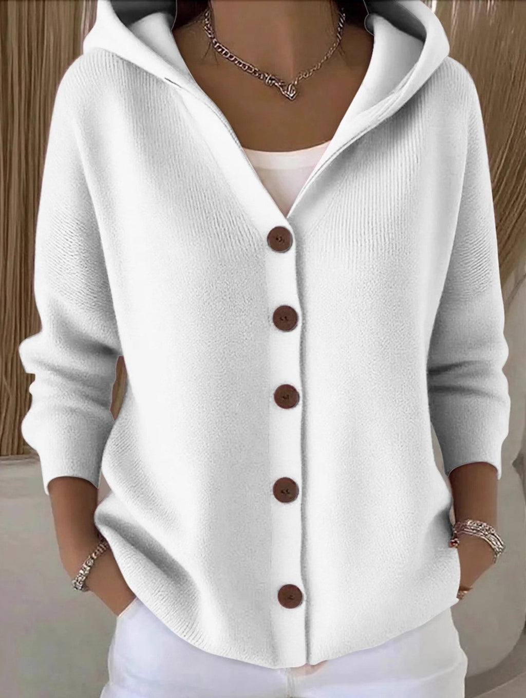 🌷Solid Color Casual Button Knit Hooded Sweater