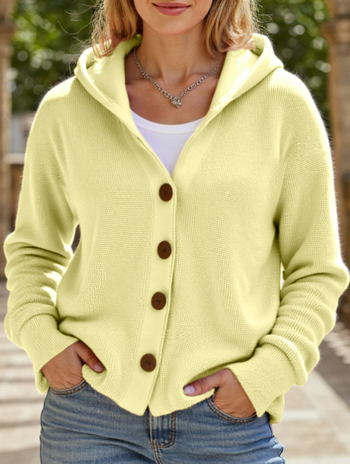 🌷Solid Color Casual Button Knit Hooded Sweater