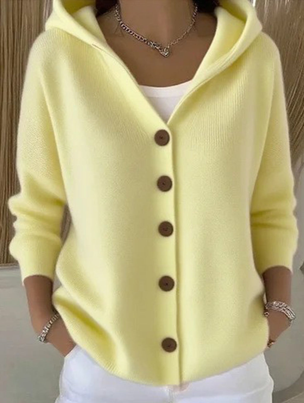🌷Solid Color Casual Button Knit Hooded Sweater