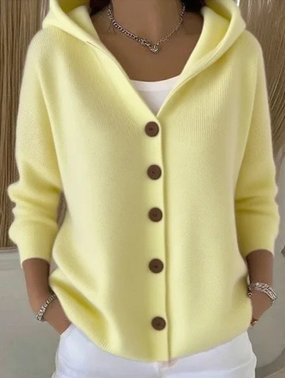 🌷Solid Color Casual Button Knit Hooded Sweater