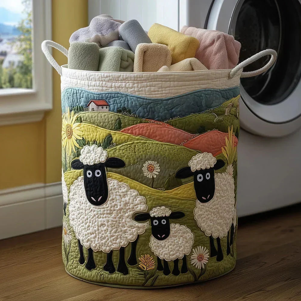 🌸🌸Marta Hand-Quilted Decor Storage Basket with Hand Appliqued Sheep ✨