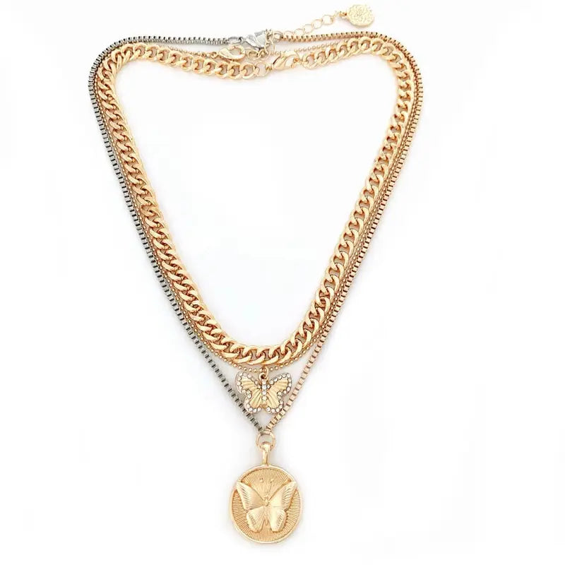 🔗 Dual Tone Layered Eye Pendant Necklace ✨
