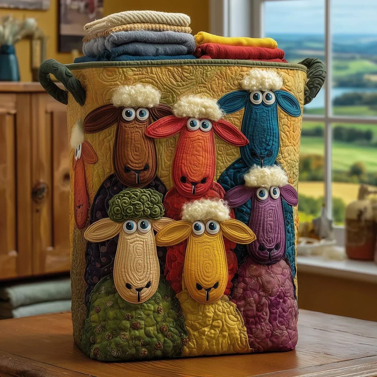 🌸🌸Marta Hand-Quilted Decor Storage Basket with Hand Appliqued Sheep ✨