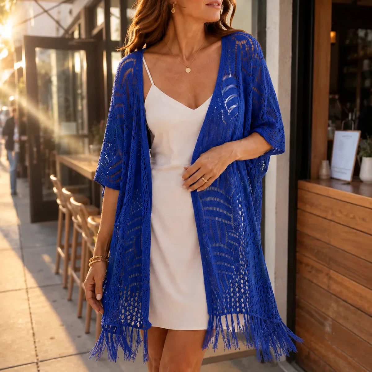 🌷Solenne – Oversized Crochet Tassel Kimono Cardigan for Women