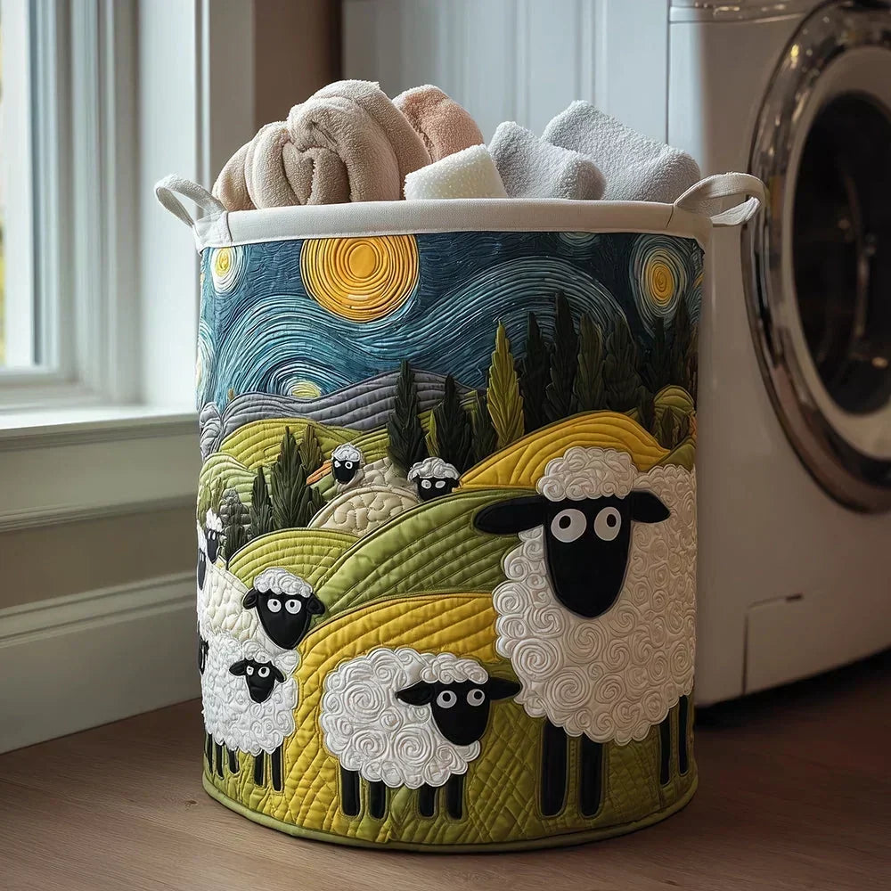 🌸🌸Marta Hand-Quilted Decor Storage Basket with Hand Appliqued Sheep ✨